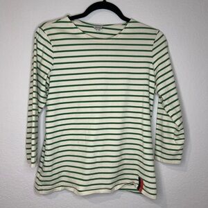 Kule Green and White Striped Women's 3/4 sleeve top